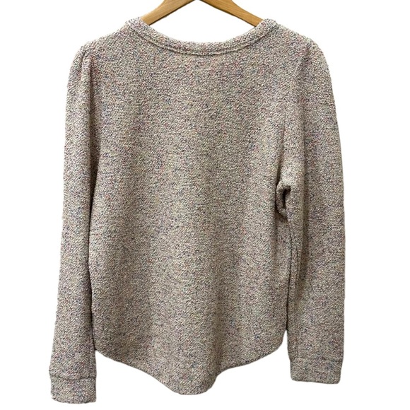 Lou & Grey LOFT Knit Top Medium Textured Pullover Cream Multi-Colored High Low - Picture 4 of 8